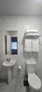 a white bathroom with a toilet and a sink at Martins Lane Guesthouse in Mullingar