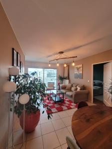 a living room with a couch and a table at Gerland T2 standing - balcon - parking privé souterrain in Lyon