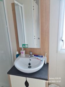 un lavabo blanc dans une salle de bain avec un miroir dans l'établissement Willerby Escapes, à Lytchett Minster