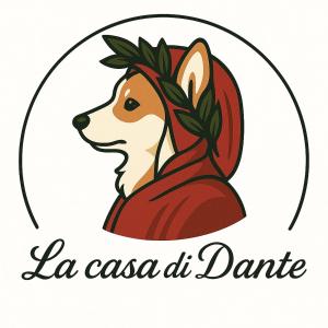 a dog dressed in a red cape with the words la casa de dance at La casa di Dante - Racconigi in Racconigi +3 photos
