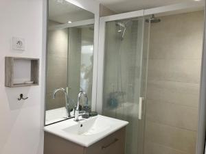 een badkamer met wastafel en douche bij Studio Luberon in Pertuis