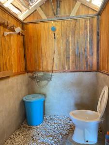 a bathroom with a toilet and a shower at Marlina Homestay in Fam