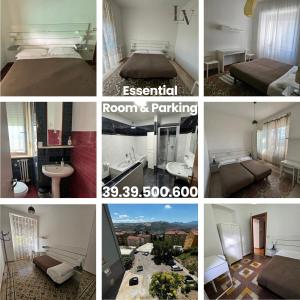 Un collage de fotografías de una habitación y un aparcamiento. en ESSENTIAL ROOM & PARKING in Centro Città con Parcheggio Privato e WIFI, en Potenza