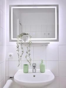 Koupelna v ubytování nestup - Zentrales Apartment mit Boxspringbetten, Smart-TV und ausgestatteter Küche