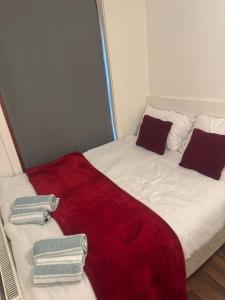 a bed with two pillows and a red blanket at Shirley Guest Flat 1 in Southampton