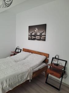 a bedroom with two beds and a picture of an elephant at Nordic View Residence in Şelimbăr