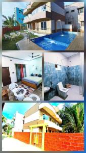 a collage of pictures of a house and a pool at Prajay Inn in Yelagiri