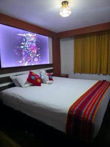 クスコにあるMirador All Sur Hostelのベッドルーム1室(大画面ベッド1台付)