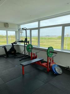 a gym with several different types of equipment in a room at Motel Egense in Storvorde