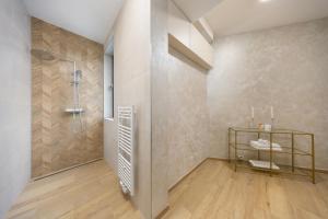 a bathroom with a shower and a walk in shower at Luxury 2BR Apartment - Old Town Bratislava Center in Bratislava +24 photos
