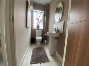 a bathroom with a toilet and a sink and a window at Manor Park View in Norwich +16 photos