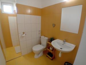 a bathroom with a toilet and a sink at Hotel u Budvaru in České Budějovice +50 photos