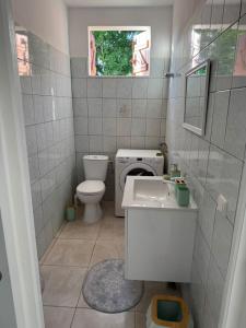 a small bathroom with a toilet and a sink at Rayon des îles bien désiré in Saint-François