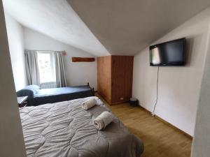 a bedroom with a bed and a flat screen tv at B&B Copahue in San Carlos de Bariloche