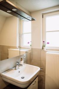 a bathroom with a sink and a mirror at Ferienwohnung Ella in Dinkelsbühl