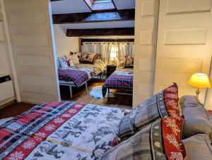 a bedroom with a bed and a couch in a room at Le CerfBlanc in Les Angles