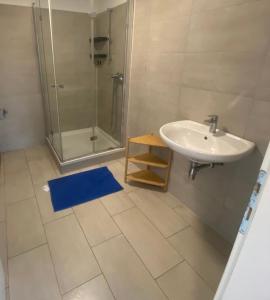 a bathroom with a sink and a shower at Luxury Apartment with Balcony & Free Parking in Vienna