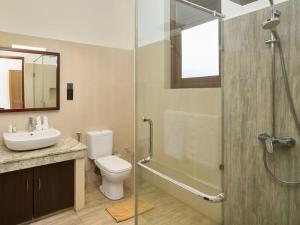 a bathroom with a shower and a toilet and a sink at Driftwood Villa in Pamunugama +36 photos