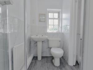 a white bathroom with a toilet and a sink at Stunning 3Bed 2bath family home with Garden in London