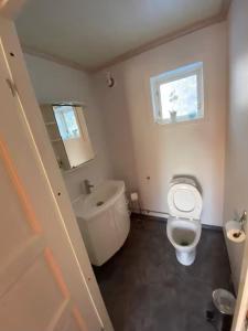 une salle de bain avec toilettes, baignoire et lavabo dans l'établissement Cozy cottage near Hassela ski resort and nature!,  29 autres photos