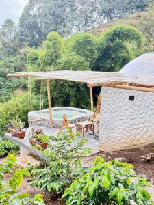 a pavilion with a swimming pool in a garden at Alma Glamping in Xalapa