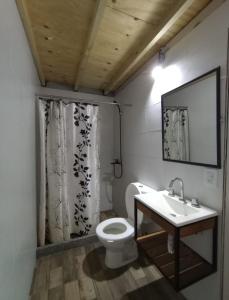 Un baño con un inodoro blanco y un lavabo. en Departamentos M de Mar, en Mar del Plata