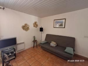a living room with a couch and a flat screen tv at Gites Villa Robinson in Mazamet