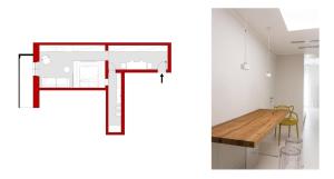 a floor plan of a room with a table at B&B Portorosso in Monopoli