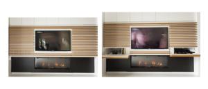 a living room with a fireplace and a tv at B&B Portorosso in Monopoli