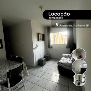 a small room with a bed and a window at Apartmento Itanhaem in Itanhaém