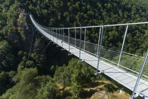 a suspension bridge in the middle of a forest at Gites Villa Robinson in Mazamet +4 photos