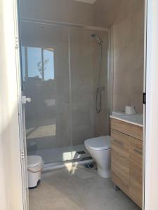 Un baño con ducha, inodoro y lavabo. en El Oasis de los Jarales, en Almayate Alto 17 fotos más