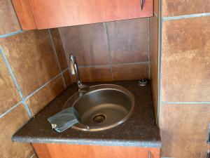 Un lavabo de metal en una esquina de un baño. en Heather Guest House, en Alberton 29 fotos más