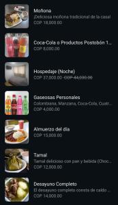 a screenshot of a menu for a restaurant at Hospedaje & Restaurante Rancho Grande Tocancipá SAS in Tocancipá