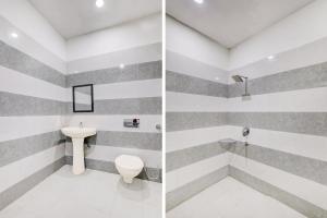 Dos imágenes de un baño con inodoro y lavabo. en Super Hotel O Neopolis Mall Ludhiana Formerly Silver Sky, en Ludhiana