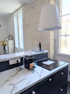 a kitchen with a counter top with a sink at Appartement centre de Bordeaux Clim et tram in Bordeaux