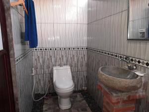 a bathroom with a toilet and a sink at D'Tebe House Kelating in Tabanan