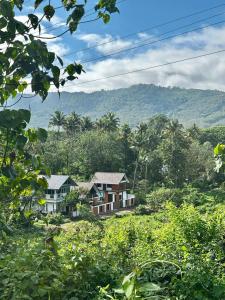 a house in a forest with mountains in the background at Cloud Lacasa in Athirappilly