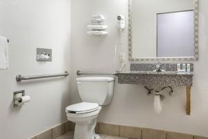 een badkamer met een toilet, een wastafel en een spiegel bij Quality Inn Stockbridge Atlanta South in Stockbridge