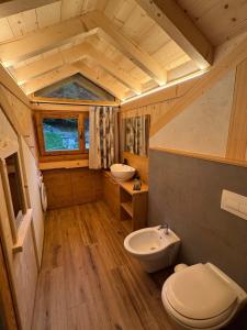 a small bathroom with a toilet and a sink at Caluma El Paradis in Comune Rivamonte Agordino