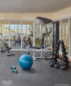 a gym with tread machines and a blue ball at RR 21 Milan Residenze Fairview in Manila