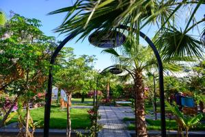 a path through a park with palm trees at شاليهات حياة رويال in Taif +2 photos