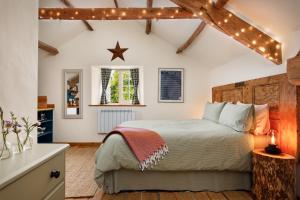 a bedroom with a bed with lights on the ceiling at Beachborough Country House in Barnstaple