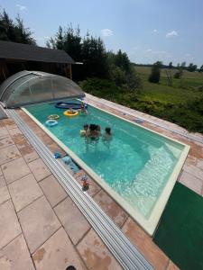 a group of people playing in a swimming pool at Glasigloo in Rozvadov