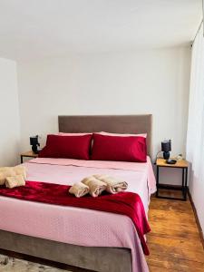 a bedroom with a large bed with red pillows at B&B Nonna Cristina in Nardodipace +8 photos