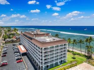 an aerial view of a hotel and the ocean at Lahaina Shores 523 · LS 523 Direct Beachfront Studio with Stunni in Lahaina