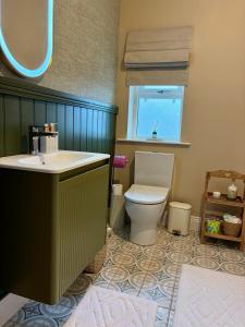 a bathroom with a toilet and a sink at LAKE VIEW Luxury Apartment in Dunfanaghy +17 photos