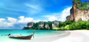 a boat on a beach with mountains in the background at X GO INN Ao Nang Krabi - โกอินน์ อ่าวนาง กระบี่ in Ban Khlong Haeng +28 photos