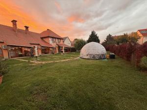 a greenhouse in the yard of a house at GreenPark Garden Villa Family Apartments Near Tokaj in Szerencs