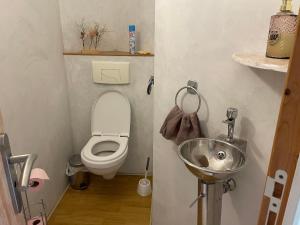 a small bathroom with a toilet and a sink at Appartement campagne normande in Athis